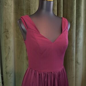V-Neck Sleeveless Wine Red Women's Dress